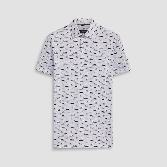 BUGATCHI Milo Island Print OoohCotton Short Sleeve Shirt Size‎ Medium Polo Golf - Picture 1 of 16